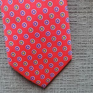 CAPE COD Neckwear Men's Red Tie with Multicolor circle Pattern